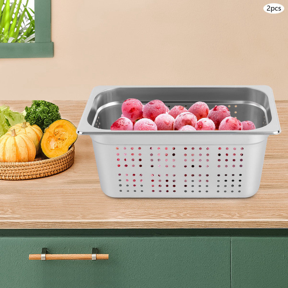 1/3 Size 2in/6in Depth, Anti-Jam Perforated Stainless Steel Steam Table Pan 2PCS