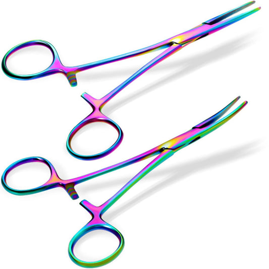 2 Pieces Hemostat Curved and Straight Rainbow Hemostat Forceps Piercing Plier...