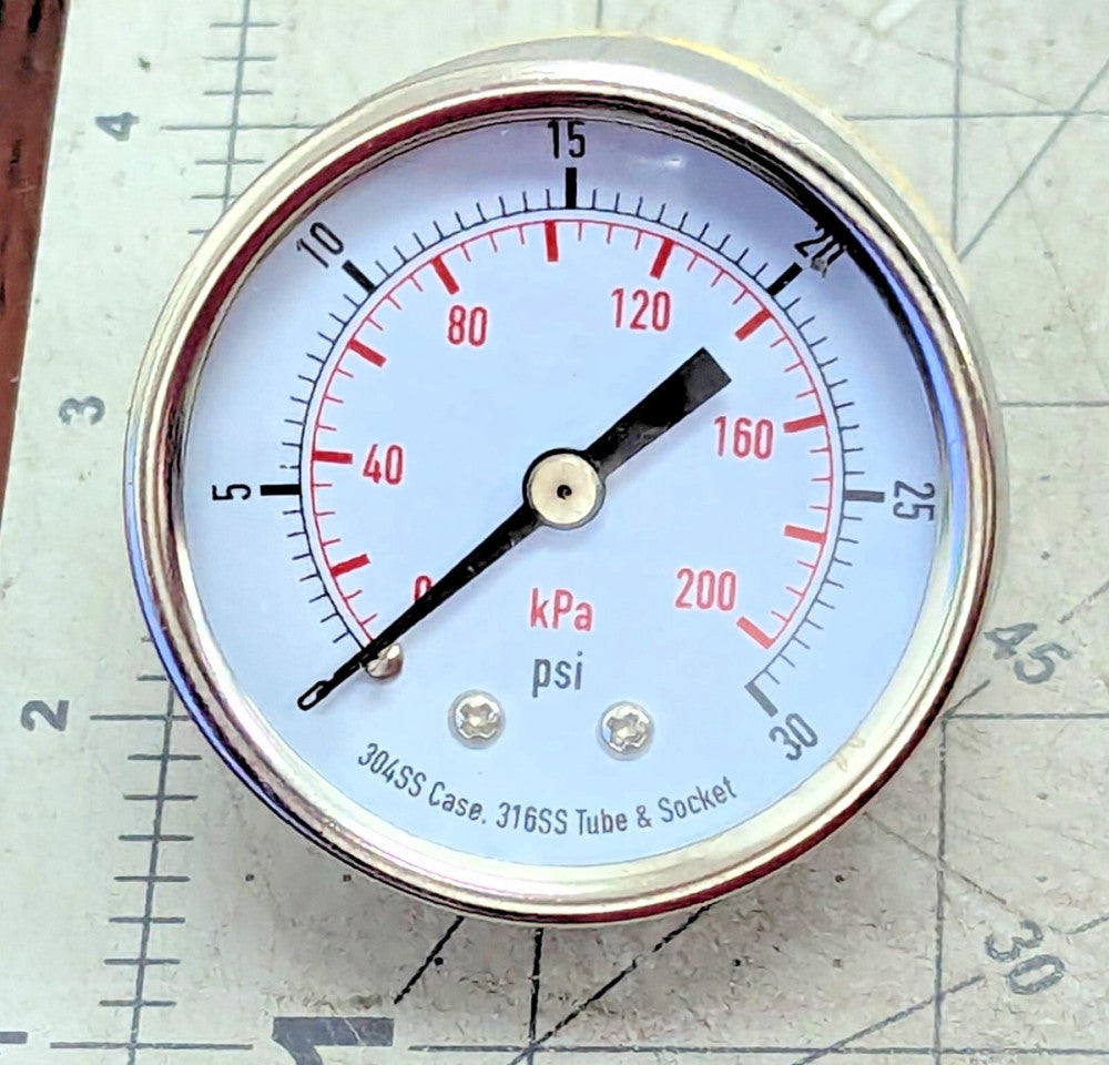 Dayton 2" Stainless Steel Pressure Gauge 4FMU7 0~30 Psi 1/4" NPT [B4S3]