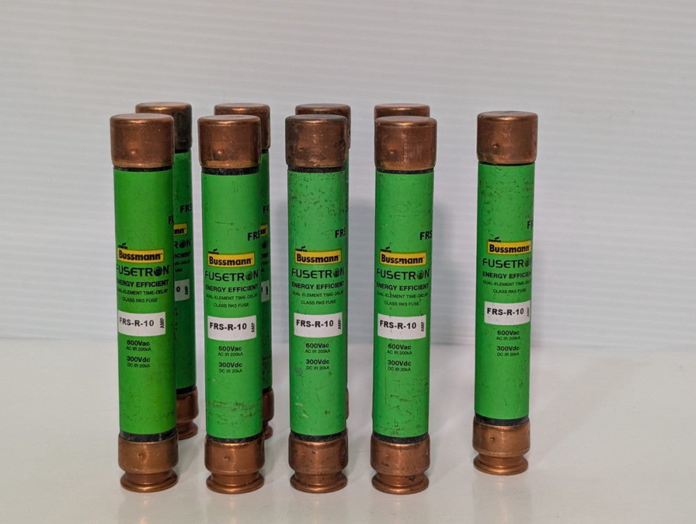 Lot of 9 Bussmann Fusetron FRS-R-10A, Dual Element, Class RK5, Time Delay Fuses