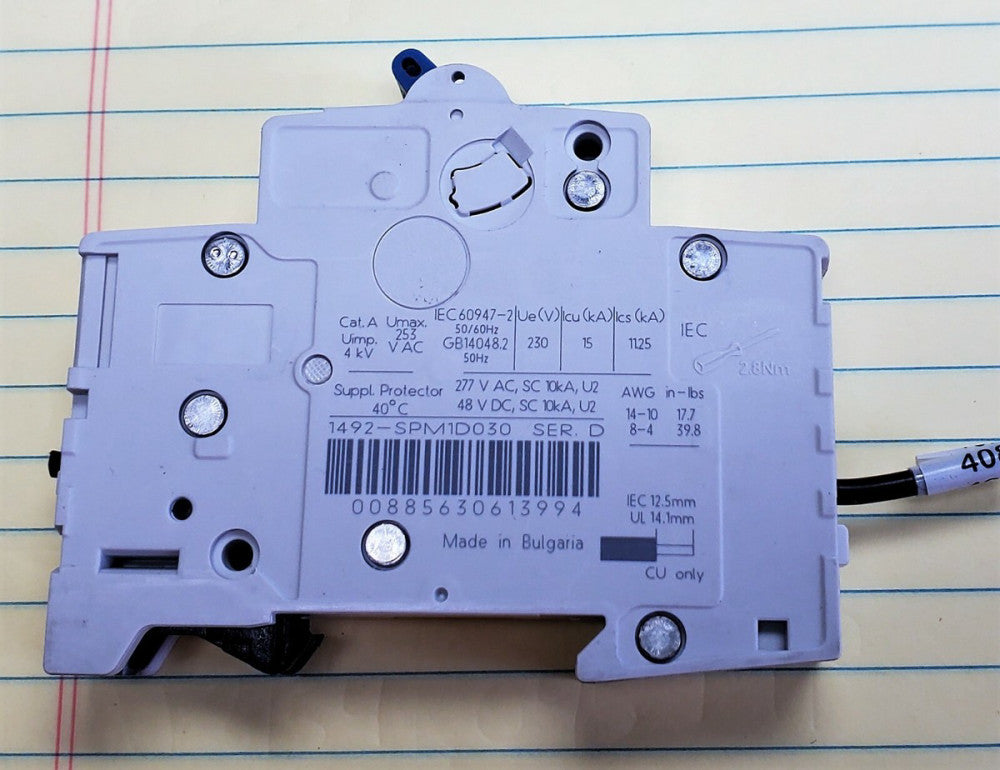 Allen Bradley 1492-SPM1D030 Supplementary Protector Circuit Breaker 1P 3A [OFB2]