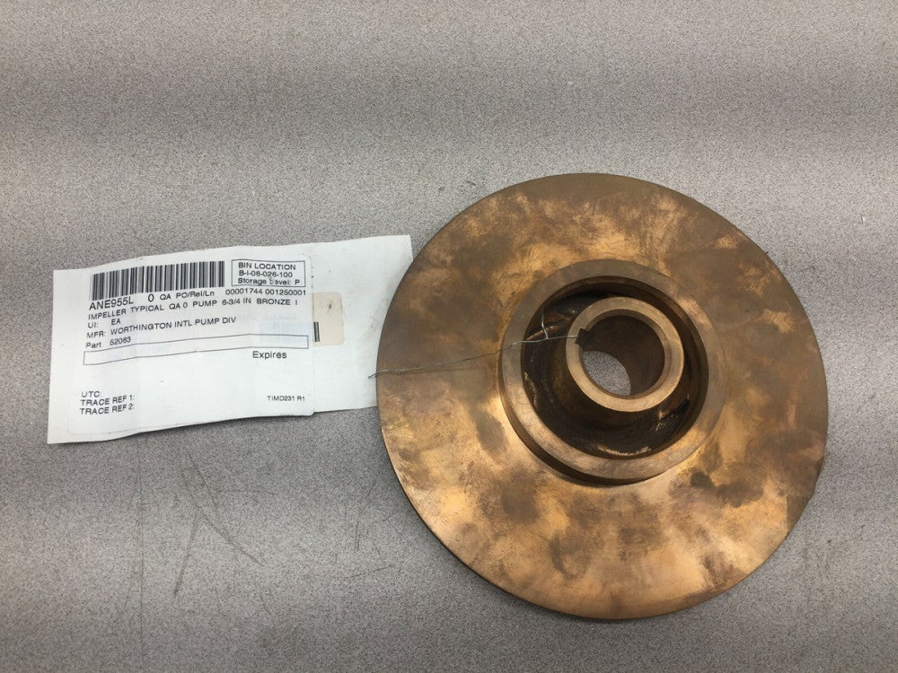 NEW NO BOX FLOWSERVE / WORTHINGTON 6 3/4"BRONSE IMPELLER 052063-00 / M3431A