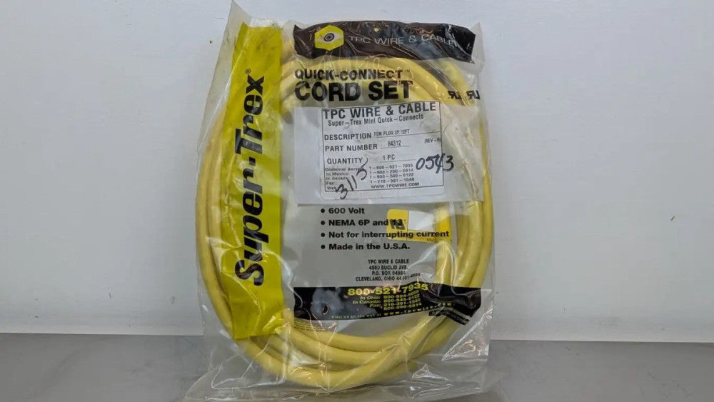 TPC Wire & Cable 84312 Power Cable Rev H 3-Pin Female 3-Wire 12' Super-Trex Mini