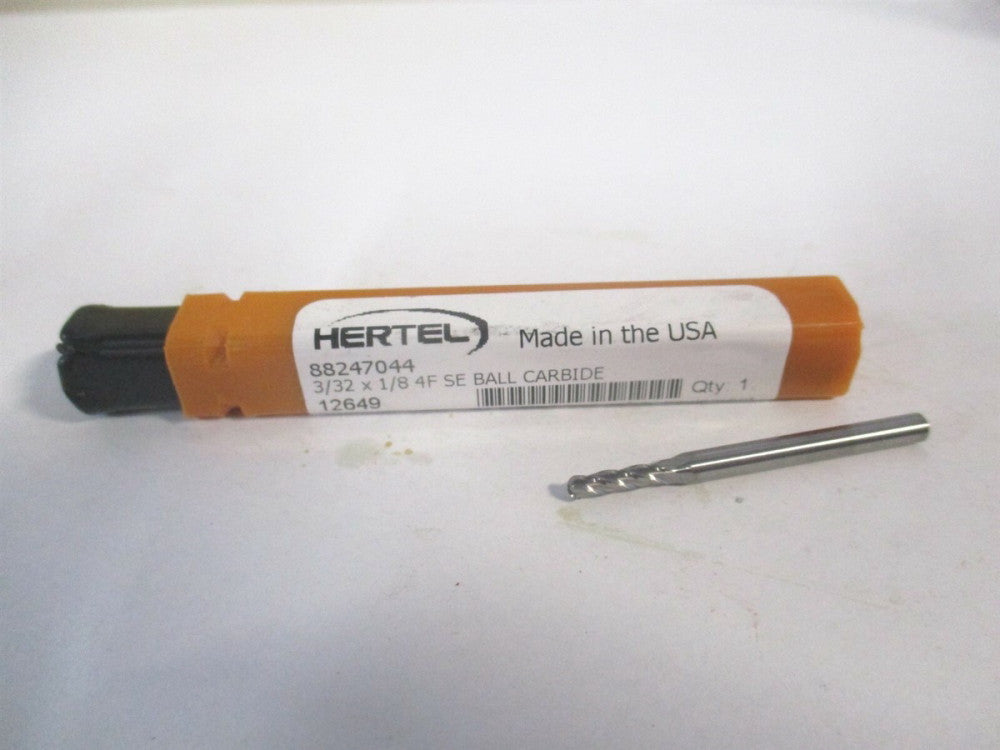 (E5250006) 3/32" x 3/8" x 1/8" x 1-1/2" OAL Solid Carbide 4 Flute Ball End Mill 