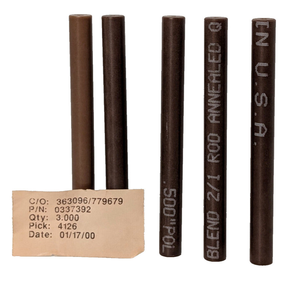 Lot of 5: 0337392 Weld Rods, Annealed, Bored Center, 2/1 Blend, 1/2" OD, Asstd