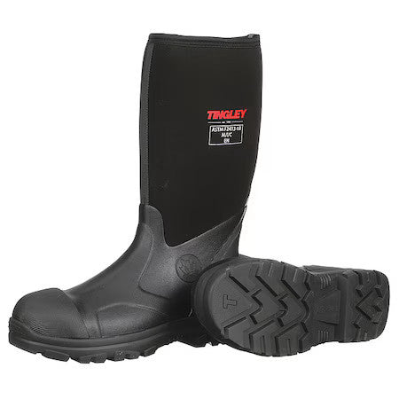 Tingley 87251 Men's Badger Tall Rubber Boots, Steel Toe, 15 In Height, Black, 7