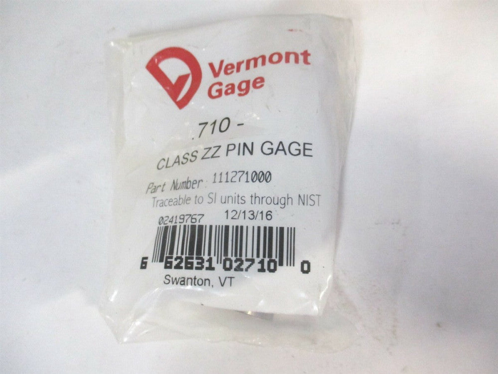 Vermont Gage (111271000) 0.71" Diam Class ZZ Minus Plug & Pin Gage 