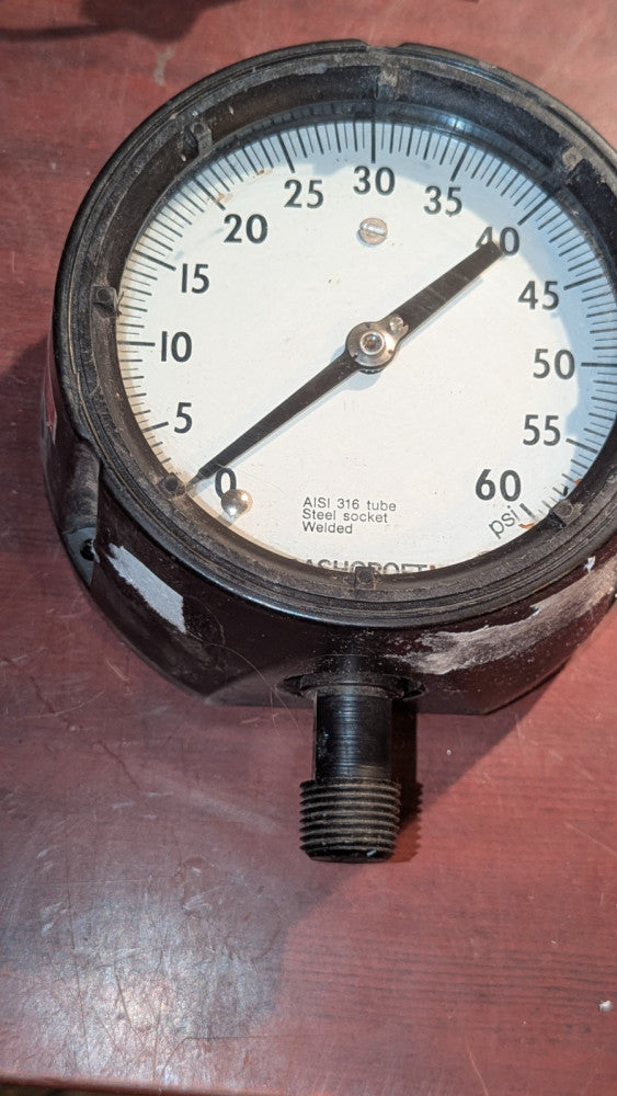 Aschroft Duragauge 60PSI 4-1/2" Rear Connection USED