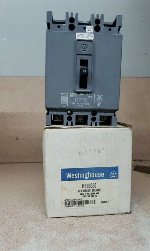 New Take Out! Westinghouse HFB3050 50 Amp 600V 3 Pole Bolt-On Circuit Breaker