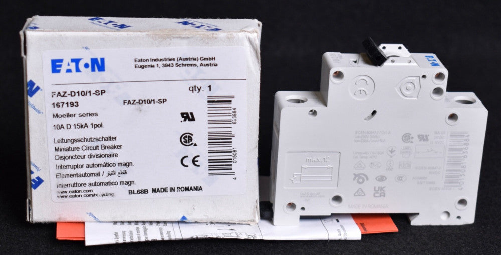 Eaton Circuit Breaker 1 Pole 10A 15kA  FAZ-D10/1-SP