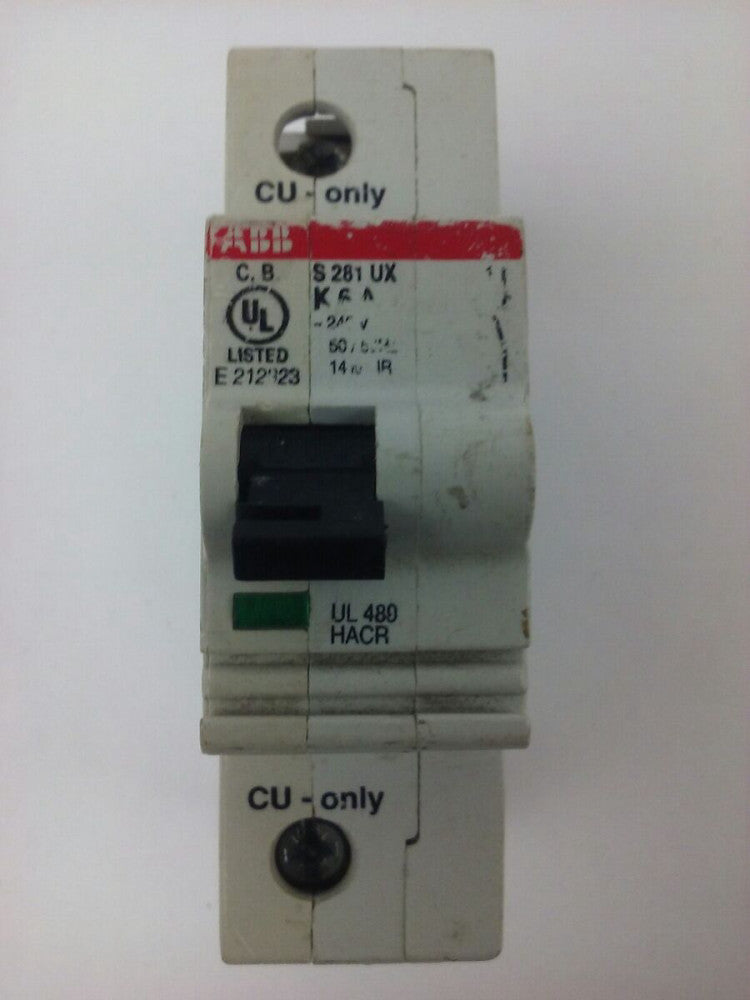 ABB, S281UX, S281UX-K6A, CIRCUIT BREAKER, 1P, 240V, 50/60HZ,14KA,6A, NEW SURPLUS