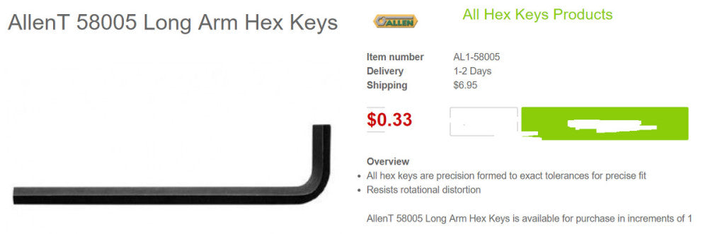 (100) Pack 7/64” (0.109”) Allen T 58005 Long Arm Hex Keys [A6S5]                