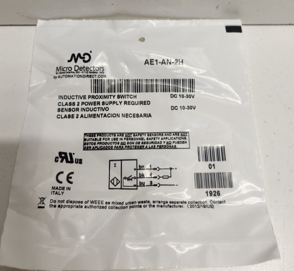 NEW IN BAG! AUTOMATION DIRECT 30V INDUCTIVE PROXIMITY SENSOR AE1-AN-2H