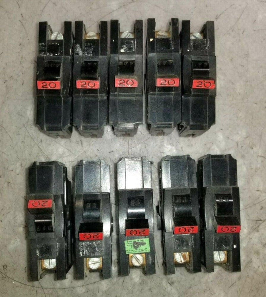 10) FPE Stab-Lok 20 Amp Circuit Breakers 120/240 VAC 1 Pole NA120  Lot Of 10