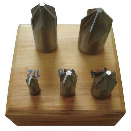 Westward 21Ml13 Countersink Set,5 Pc,3 Fl,82 Deg,Hss