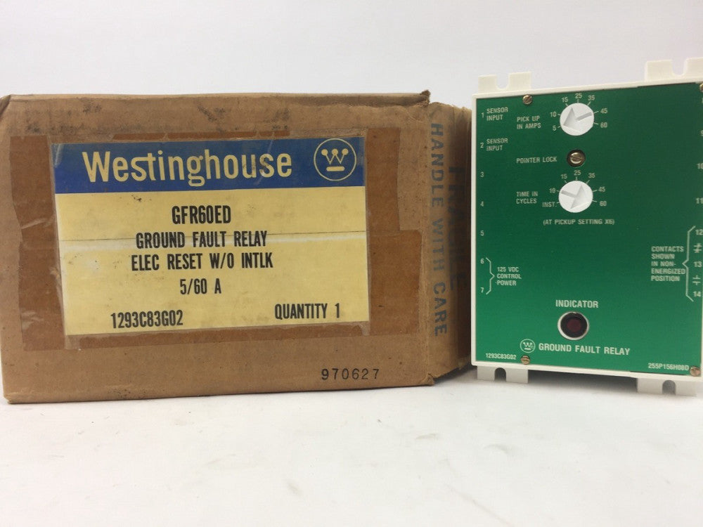 WESTINGHOUSE GFR60ED GROUND FAULT RELAY ELEC RESET W/O INTLK 255P156H08D 