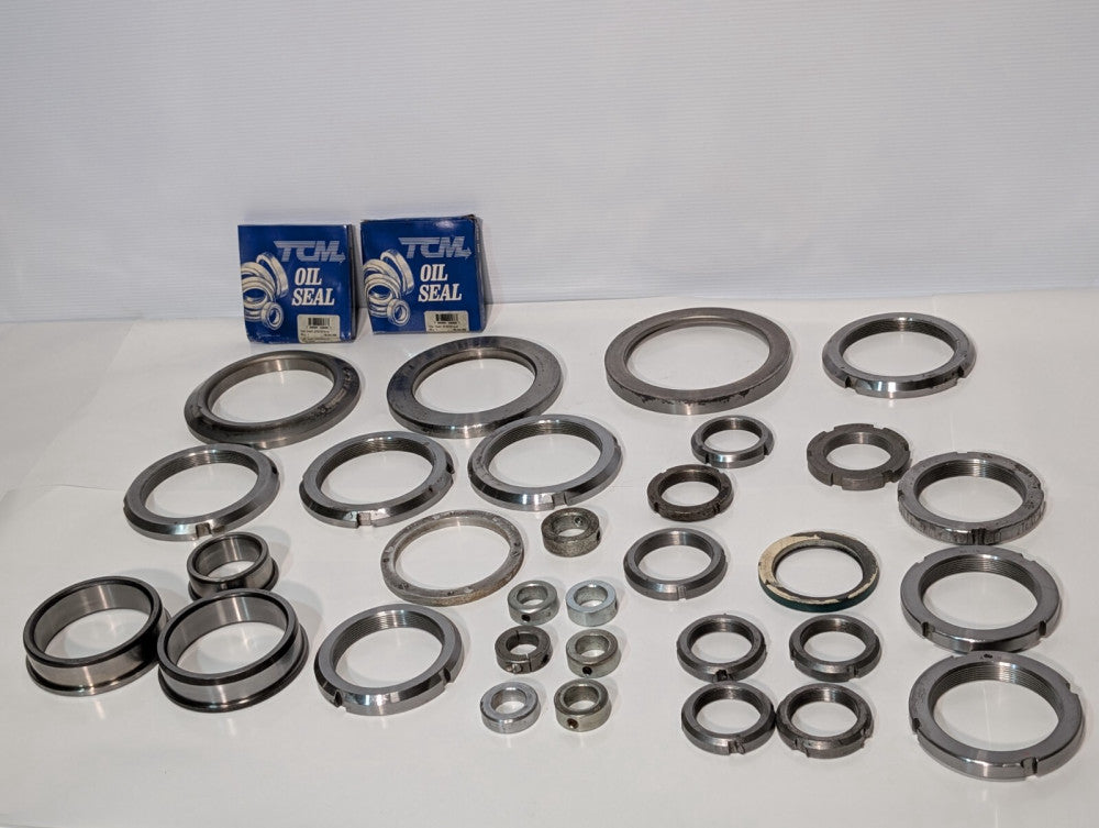 Lot of 30+ Asst Oil Seals, Lock Nuts, Bearings, Misc Machining Hardware Parts
