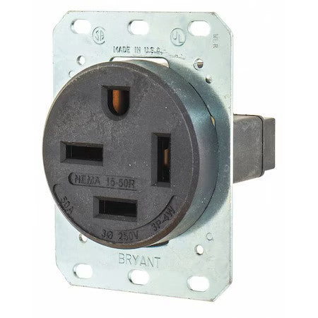 Bryant 8450Fr Straight Blade Receptacle, 15-50R, 50 A, 250V Ac, 3 Pole, 4 Wire,