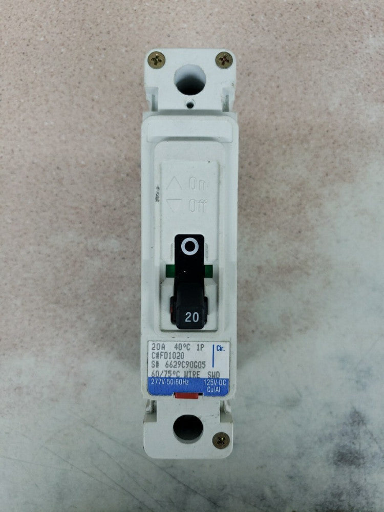Eaton Cutler Hammer/Westinghouse FD1020 20A 1P 277v Circuit Breaker NTO
