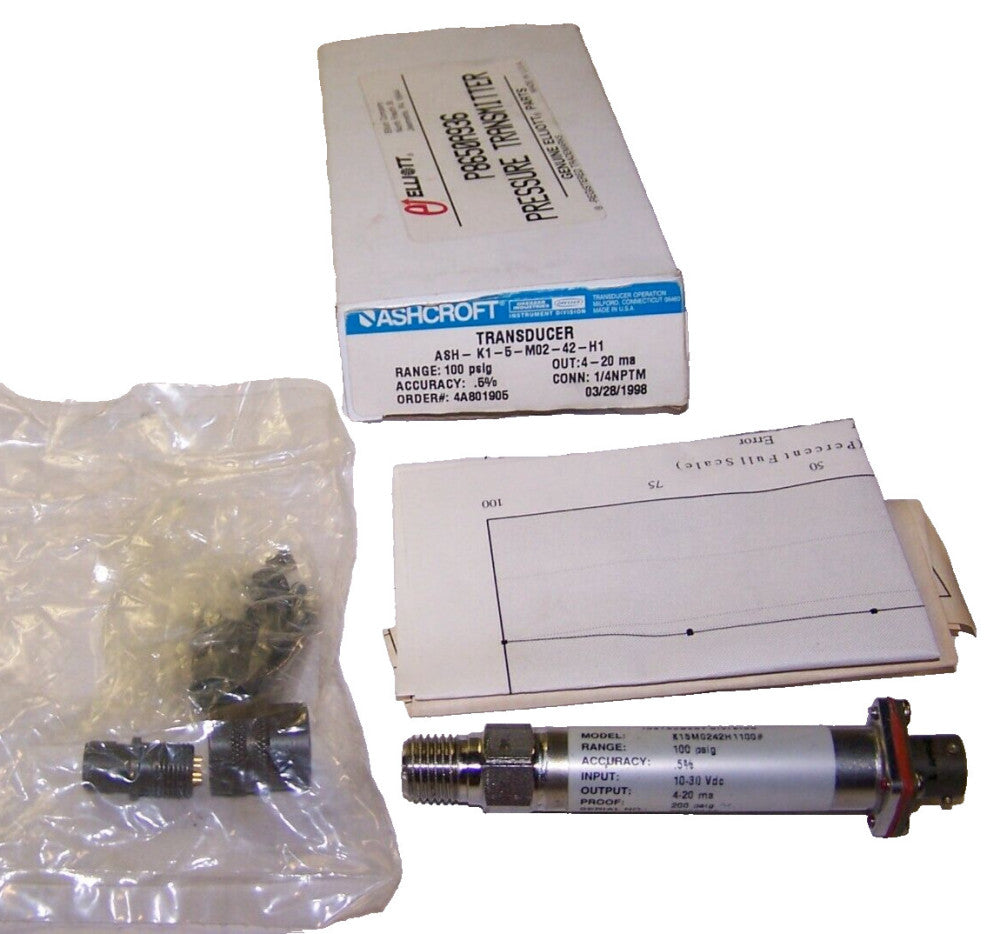 NEW ASHCROFT 1/4" NPTM 100 PSIG TRANSDUCER  ASH-K1-5-M02-42-H1