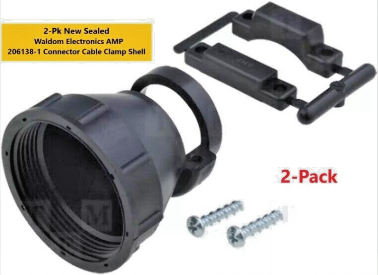 2-Pk New Sealed Waldom AMP 206138-1 Connector  Cable Shell Clamp Black