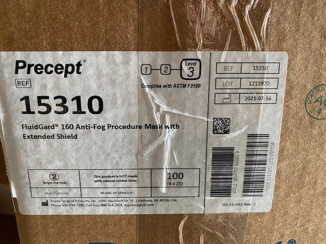 100 Precept 15310 FluidGard 160 Anti‑Fog Procedure Mask, Extended Shield Level 3