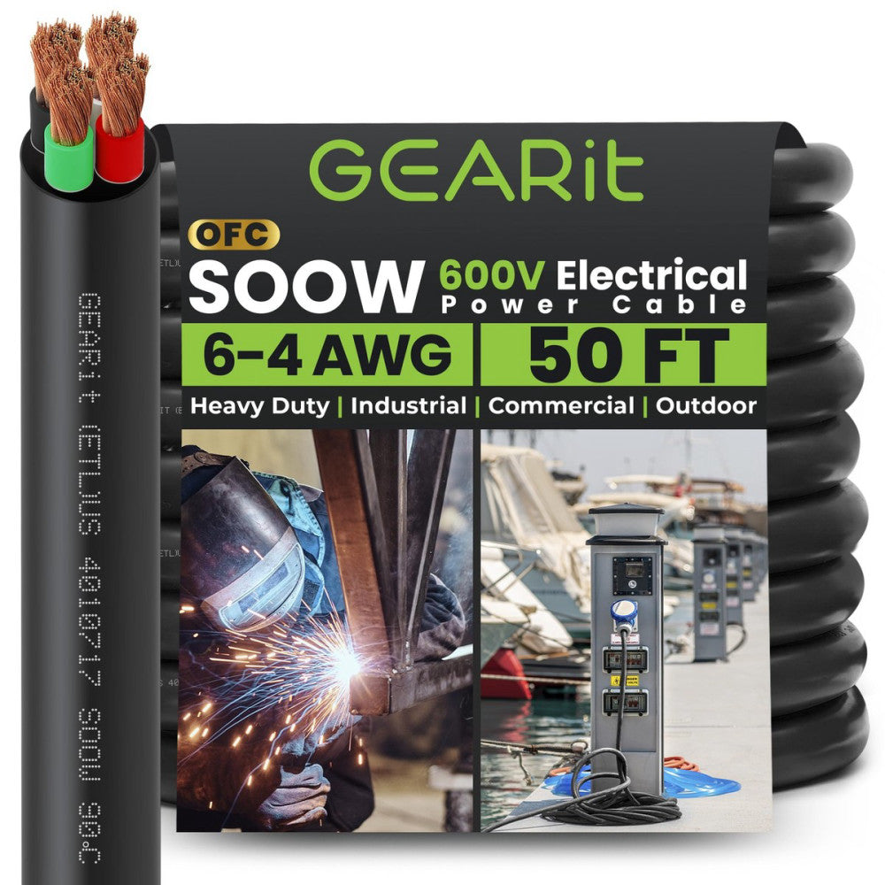 6/4 6 AWG Portable Power Cable (50 Feet - 4 Conductor) SOOW 600V 6 Gauge Elec...