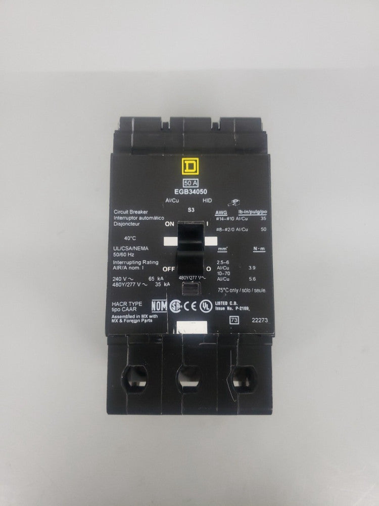 1) New no Box! Square D EGB34050 Circuit Breaker 50 Amp 3 Pole 240 480Y/277V