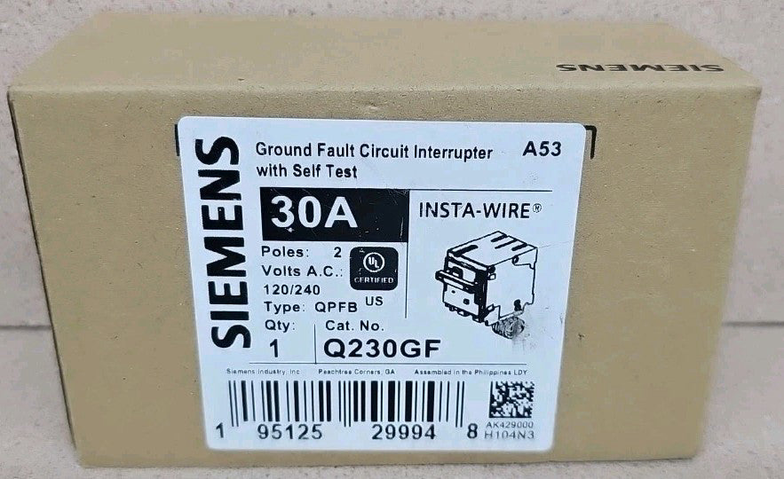 Siemens Q230GF Ground Fault Circuit Breaker: 2-Pole - 30 AMP - 120/240 VAC - NEW