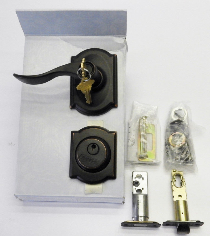 Schlage St. Annes Entry Lock w/ Deadbolt & Keyed Lever Aged Bronze
