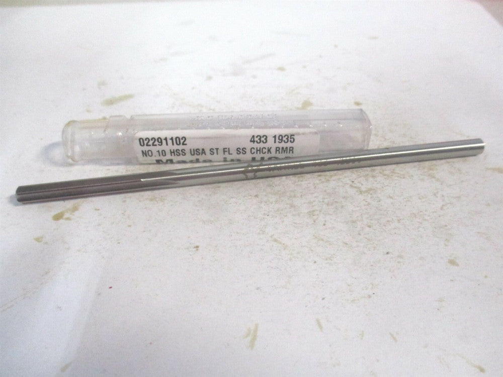 (433-0.1935) #10 1-1/4" x 5" OAL 6-Flute Straight Shank HSS Chucking Reamer 