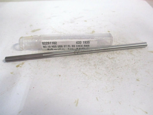 (433-0.1935) #10 1-1/4" x 5" OAL 6-Flute Straight Shank HSS Chucking Reamer 
