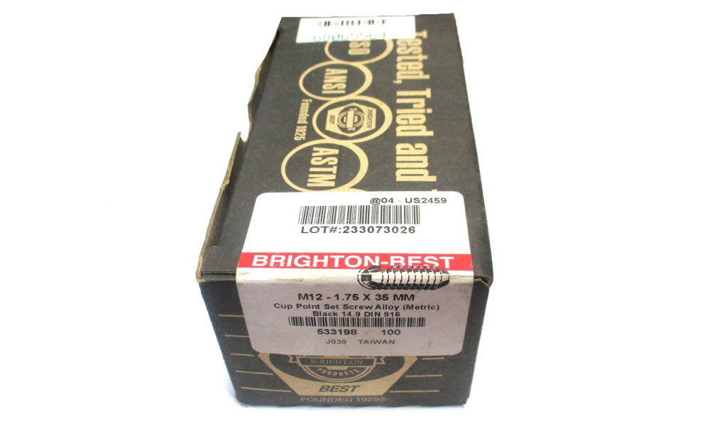 Brighton (533198) M12x1.75 Coarse 35mm OAL 6mm Hex Cup Point Set Screw - 100 QTY