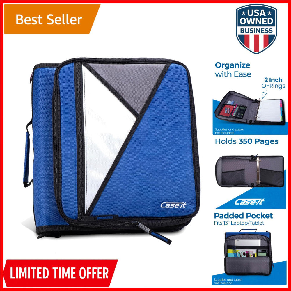 Zipper Binder Nylon 2 Inch O-Rings 400 Pages Laptop Pocket Student Organizer