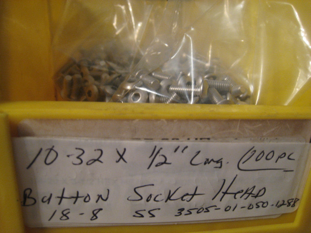 100 Button Socket Head Locking Screws 18/8 SS 10-32 x 1/2"  GSN 5305-01-050-1288