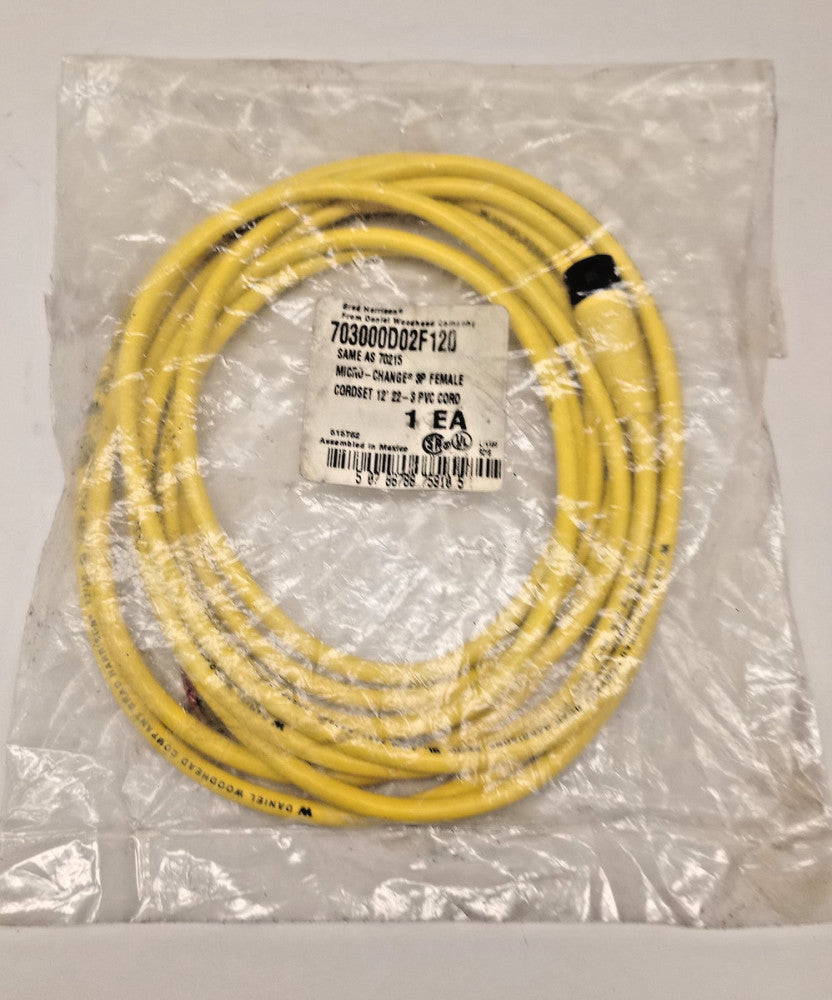 Brad Harrison 703000D02F120 Micro Change 3P Female Cordset 12' 22-3 PVC Cord