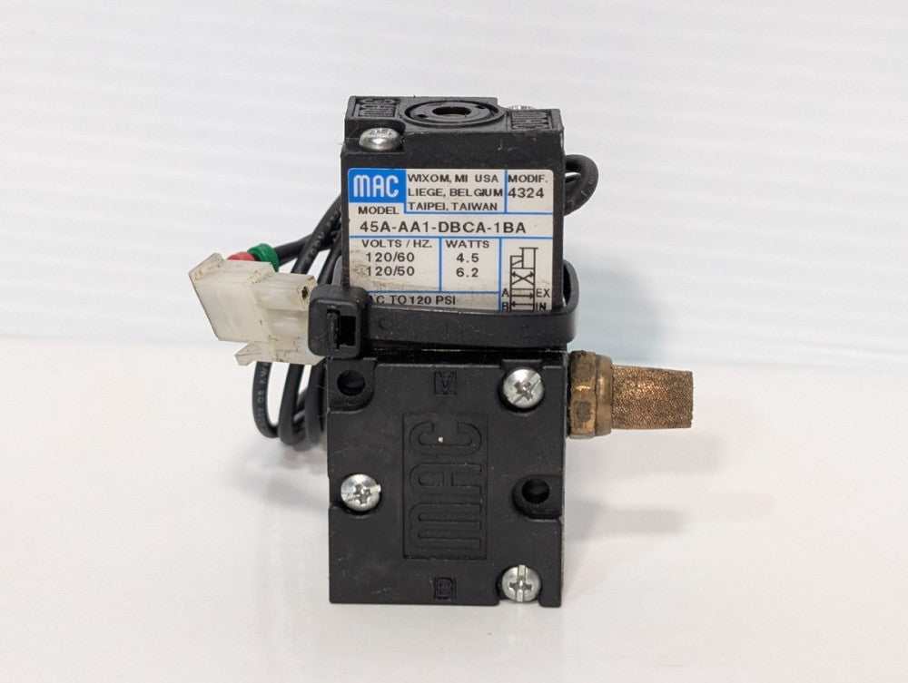 MAC Model #45A-AA1-DBCA-1BA Solenoid Valve, 120V, 50/60Hz, 4.5-6.2W, As Shown