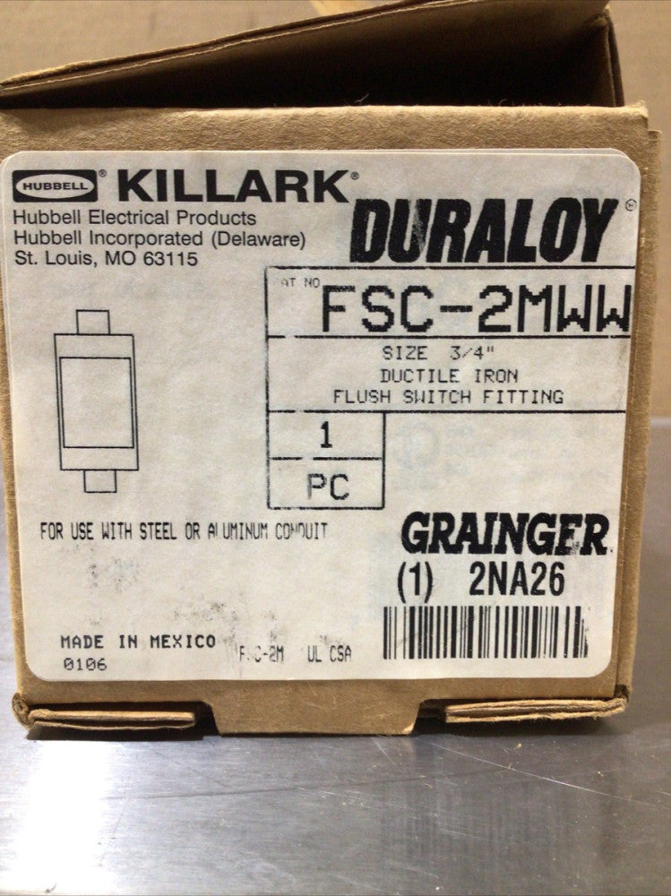 HUBBELL KILLARK FSC-2MWW, Size 3/4”, Shallow Feed Thru Box  NOS