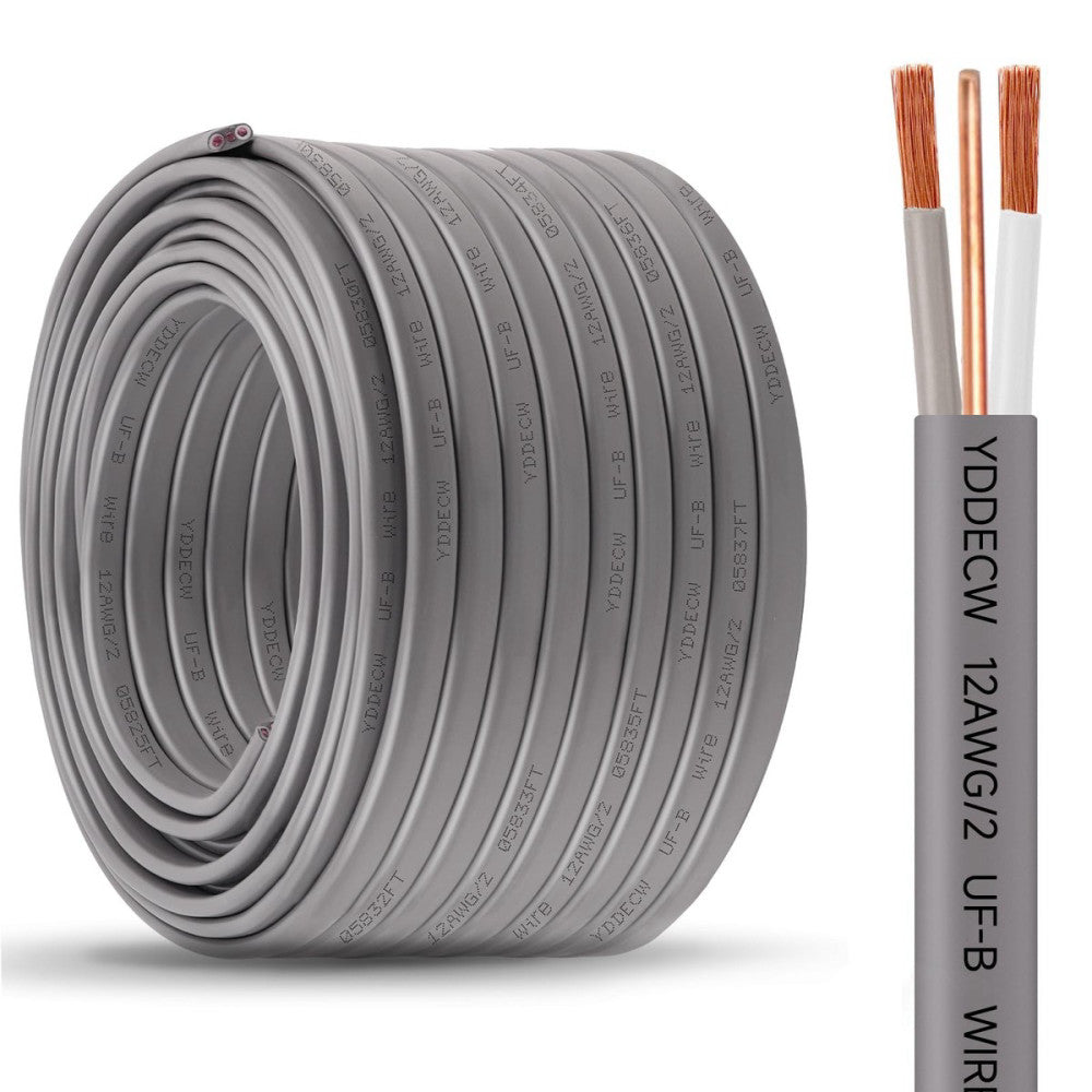 12/2 UF-B Wire - 100FT 100% Pure Copper 12AWG 2 Direct Burial Electrical Cabl...