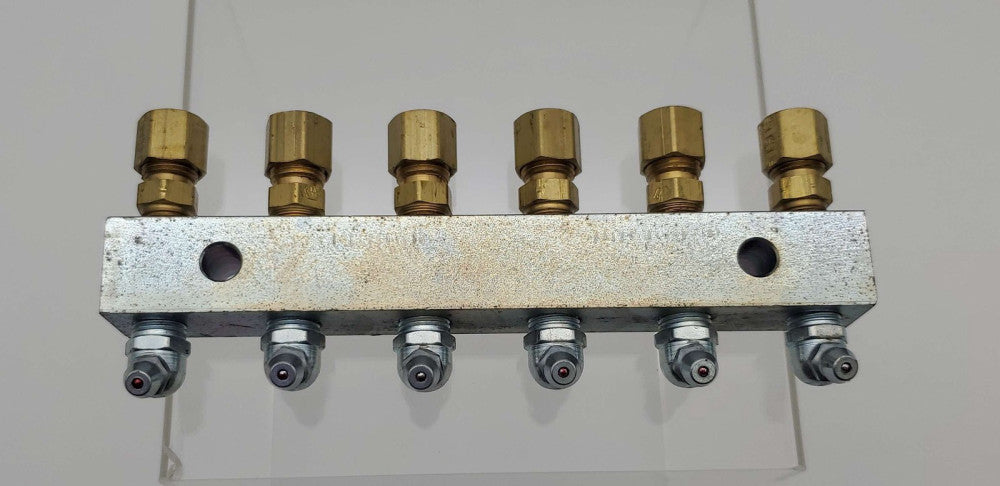 Alemite 6136 Grease Fitting Header Block 6 Point 1/8" NPT Female 1/4" Tubing