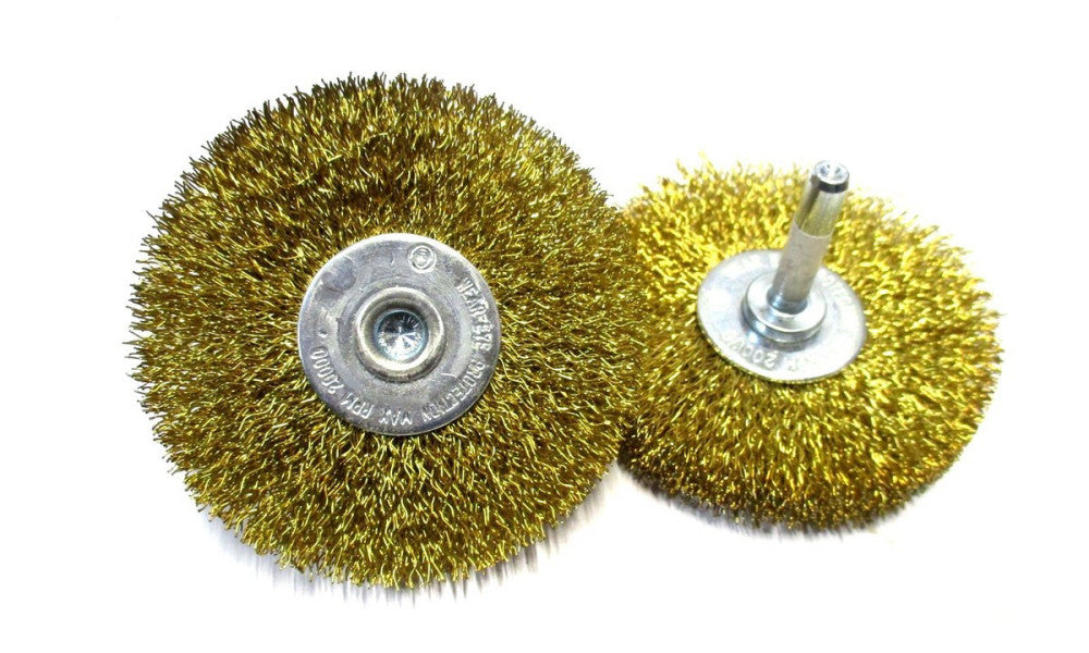 NEW (53075063351) 3" OD x 1/4" Shank 20000 RPM Crimped Brass Wheel Brush - 2 QTY