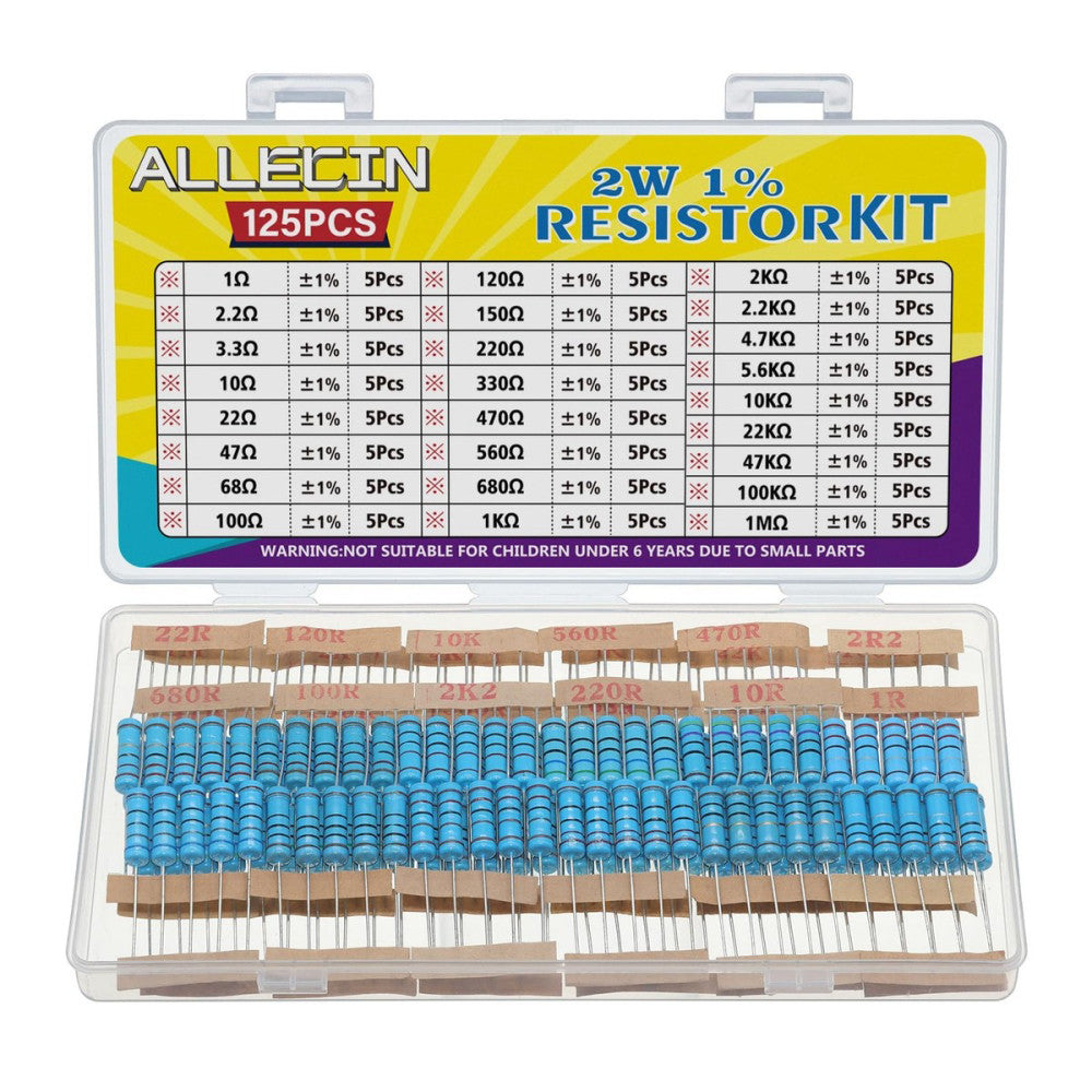 25 Values 2W Metal Film Resistor Kit from 1 Ohm to 1M Ohm 2 Watt 1% Resistors...
