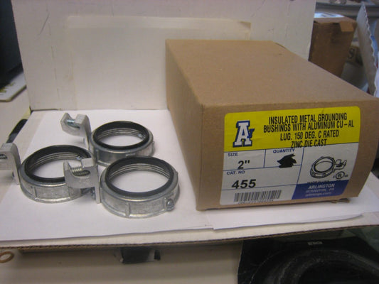 3 Arlington 455, 2", Die-Cast, Insulated, Threaded, Grounding Bushing, 3 pc
