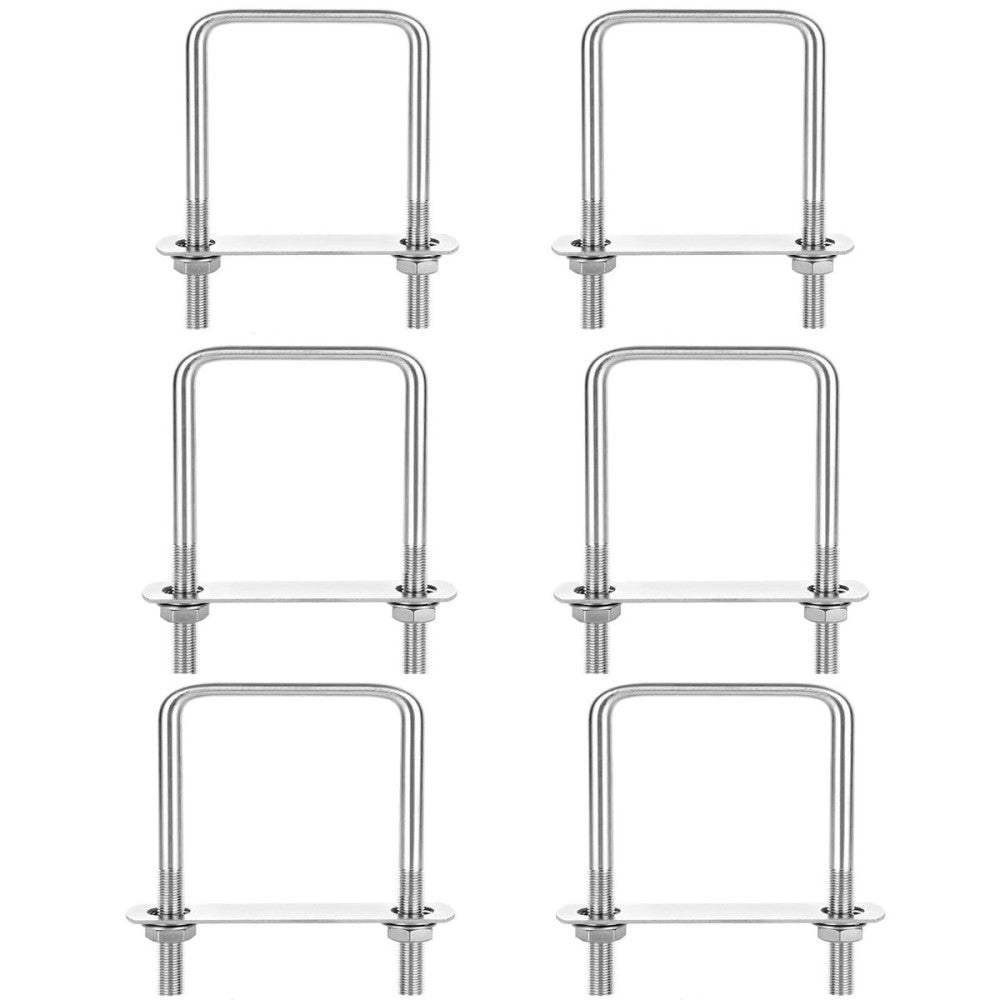6 Pack Square U-Bolts 4" Inner Width x 6.8" Length Stainless Steel U Bolts wi...