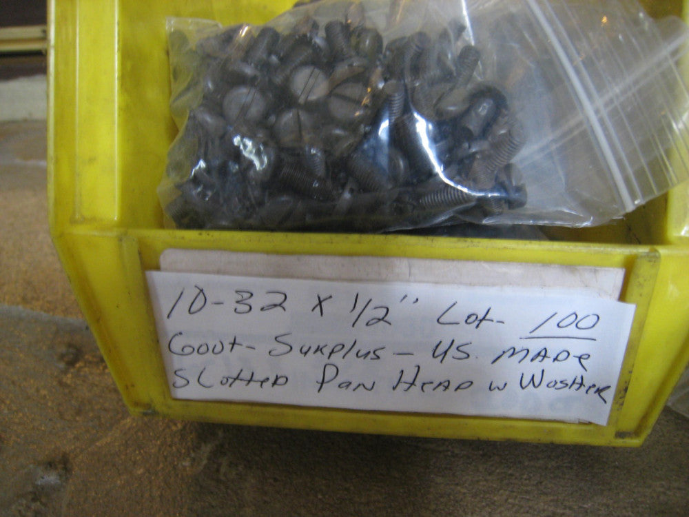 10-32 x  1/2  inch  Slotted Pan Head Screws W/ Washer  LOT 100 pc  Govt Surplus