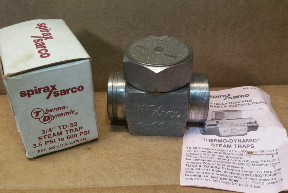 Spirax Sarco 3/4" TD-52 Thermo Dynamic Steam Trap Valve 3.5-600 PSI B.M. 54531