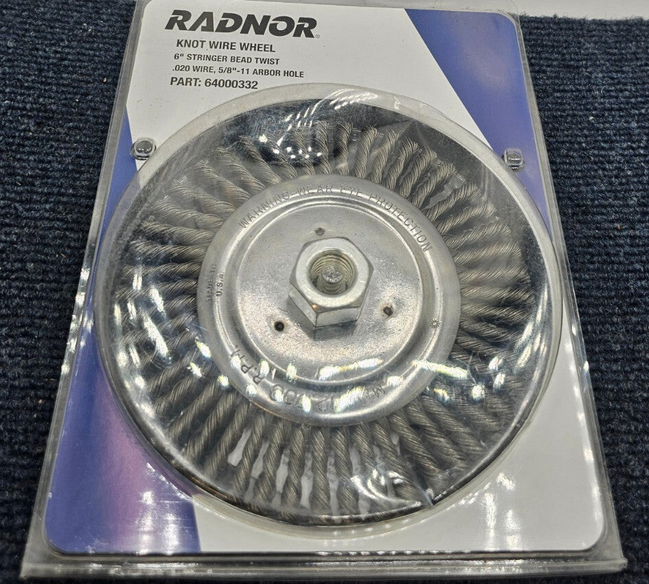 Radnor RAD64000332 6"x5/8"-11 Carb -Steel Stringer Bead Twist Knot Wire Wheel