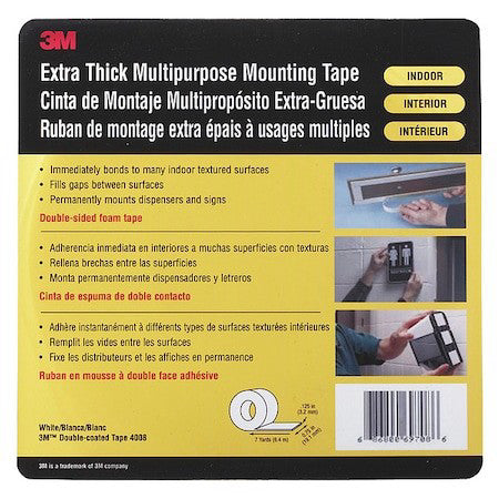 3M 4008 Double-Sided Foam Tape, 3/4 In W, 7 Yd L, 1/8 In, Polyurethane Foam,