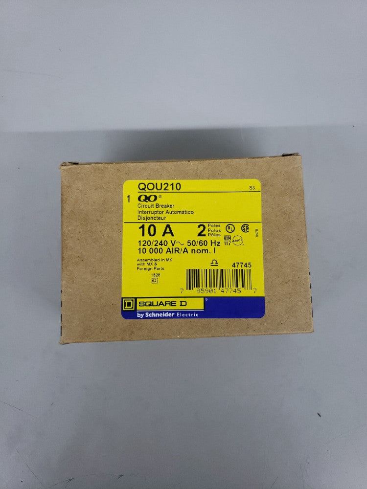 1) NEW SQUARE D QOU210 2P 10A CIRCUIT BREAKER PLUG-ON 