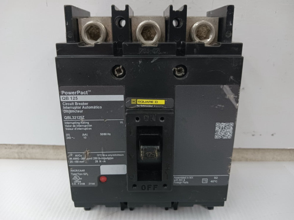 Square D PowerPact 125 Amp Circuit Breaker 3 Pole 240 VAC 10kA QBL32125Z (Flaw)